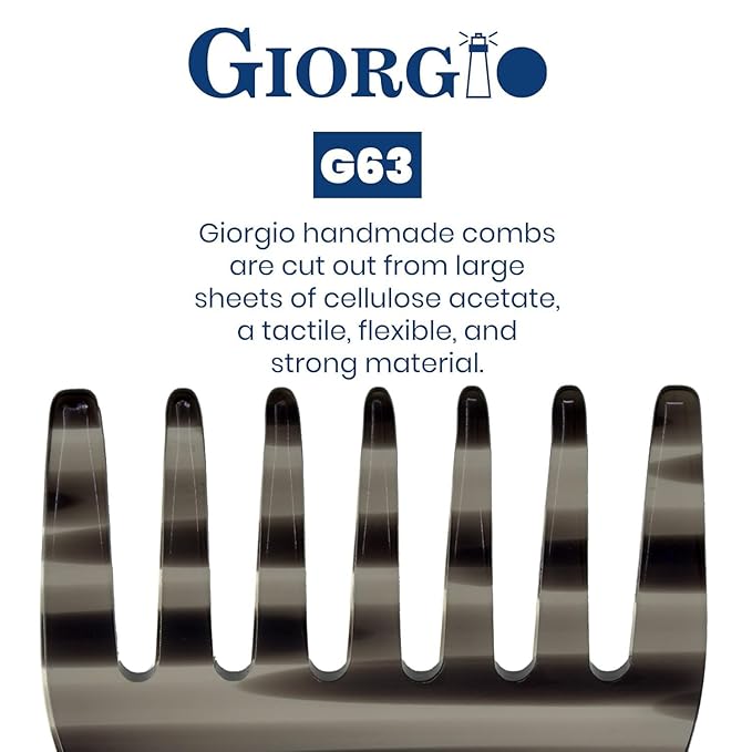 Giorgio G63 Graphite Detangling Comb for Women - Wide Tooth, Pocket and Travel Size for Thick Hair, Wet or Dry Everyday hair care. Handmade, Saw-Cut, and Polished Wide Tooth comb for women.