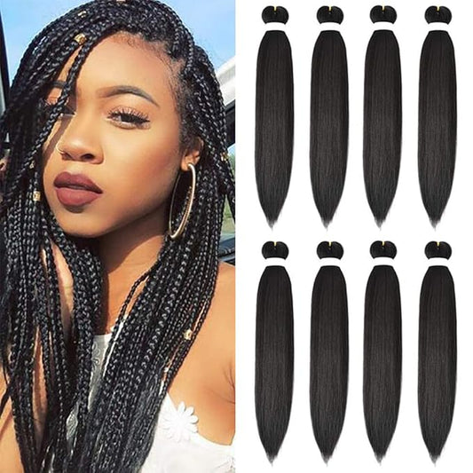 8 Pack Pre Stretched Braiding Hair - 30" 100G/Pack Premium Braiding Hair Pre Stretched Extensions, Professional Itch Free Hot Water Setting Perm Yaki Texture Prestretched Hair (#1B)