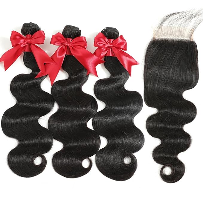 12A Human Hair Bundles with Closure 14 16 18 with 12 Inch Brazilian Body Wave 3 Bundle Human Hair with 4x4 HD Lace Closure 100% Unprocessed Virgin Human Hair Weave