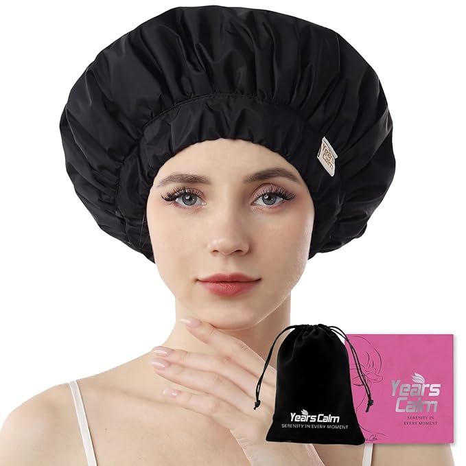Years calm Heat Cap For Deep Conditioning Shower Cap，Reusable Three-Layer Structure Waterproof Hair Cap – Applicable Tofor Bathing, Hair Care, And Other Uses (Black, One Size)