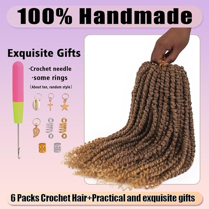 18inch Passion Twist Crochet Hair 96 Stands Pre-Twisted Passion Twist Hair 6 Packs Pre-Looped Passion Twists Braids Synthetic Passion Twist 0mbre Aubumn Crochet Braids Hair Extensions