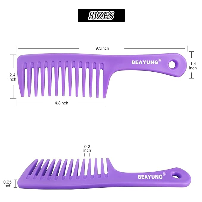 2PCS Large Wide Tooth Comb, Shower Combs, Hair comb for wet curly hair, Durable Hair Brush for Best Styling and Professional Hair Care(1Purple,1Pink)