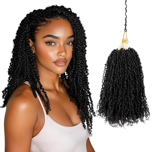 10 Inch Pre-Looped Yanky Twist Crochet Hair, 30 Strands/Pc, Mini Passion Twists, Senegalese Braiding Hair (Natural Black, 8 Pcs/Pack)