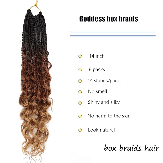 14 Inch Goddess Box Braids Crochet Hair for Black Women 8 Packs Crochet Box Braids Pre-looped Boho Box Braids Crochet Braids Synthetic Braiding Hair Extension 1b/30/27