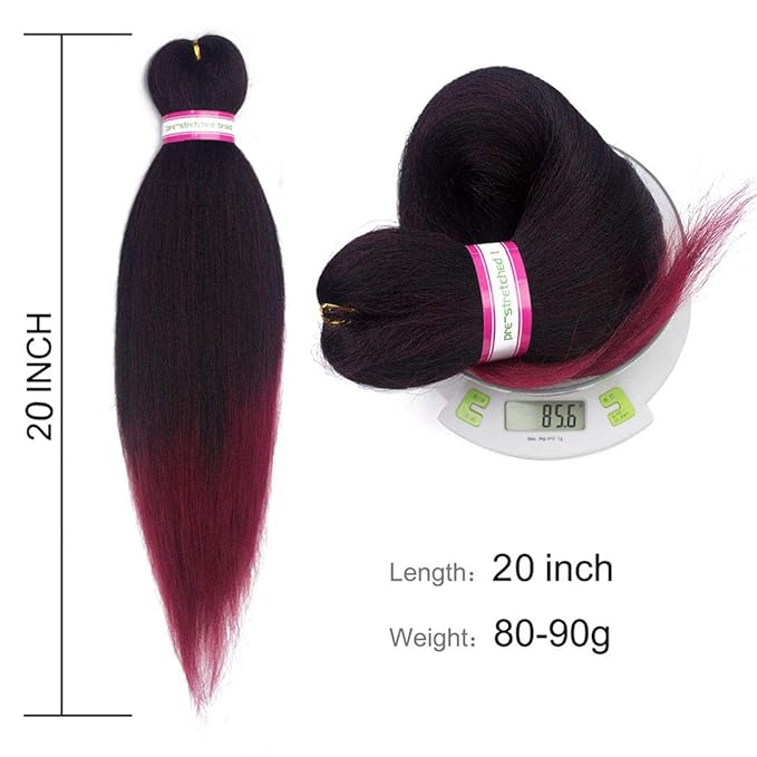 Dorsanee Ombre Burgundy Braiding Hair Pre Stretched 20 Inch 8 Packs Braiding Hair Extensions for Crochet Box Braids Twists Locs Hair Itch Free Soft Yaki Texture Hot Water Setting (20inch,#1B/Bug)