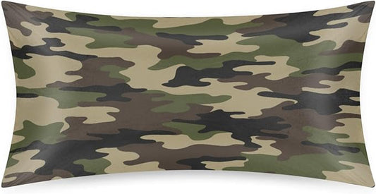 Camo Silky Satin Pillowcase for Hair & Skin, Bed Pillow Cases with Hidden Zipper Soft Breathable Pillow Covers for Sleeping King Size, 20x40in