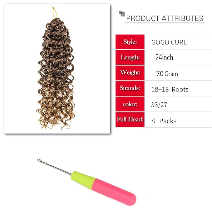 YXCHERISHAIR 8 Packs Curly Crochet Hair GoGo Curl Crochet hair for Black Women Deep Wave Braiding hair,Synthetic Bohemian Crochet Braid Water Wave Crochet hair Extensions (33/27, 24inch)