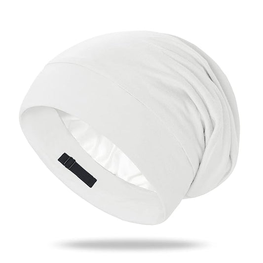 OLESILK Silk Bonnet for Sleeping Women: 100% Mulberry Silk for Frizz Free Curly, Adjustable Strap for Non Slip, Ivory
