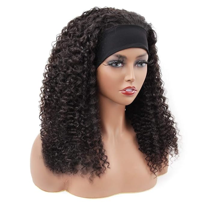 ISEE Headband Wig Human Hair Kinky Curly Human Hair Wigs for Black Women Glueless None Lace Front Wigs 180% Density 24inch