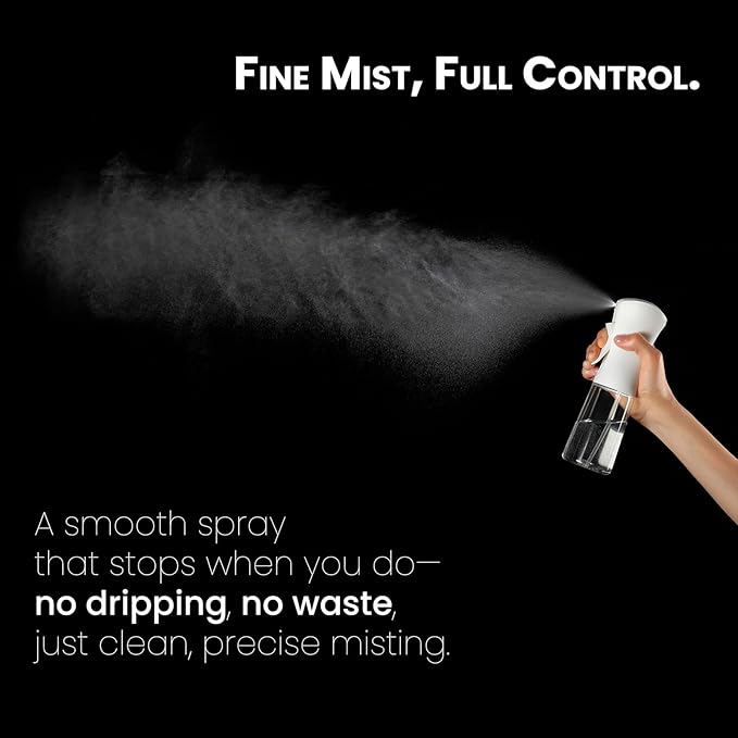 Mistifi Continuous Mist Spray Bottle – Ultra Fine Refillable Water Mister for Hair, Plants, Cleaning, Skincare, Salon & Home Use –(350ml 1Pc, White bottle)