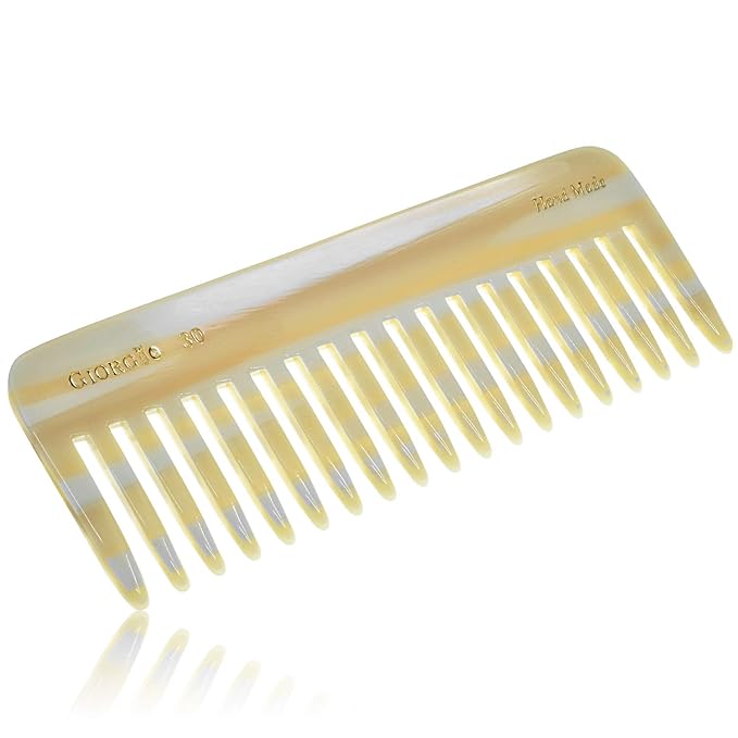 Giorgio G49 & G30 Large 5.75 Inch Detangling Comb, Wide Teeth for Thick Curly Wavy Hair. Long Hair Detangler Comb For Wet and Dry. Handmade, Saw-Cut, Hand Polished, 2 Pack Ivory/Tortoiseshell