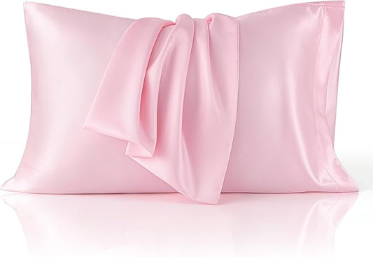 Bedsure Satin Pillowcase 2 Pack Similar to Silk Pillow Cases Standard Size, Pink Pillow Case Covers with Envelope Closure, Home Decor Valentine Gifts for Women Girls,20x26 Inches, 2pcs