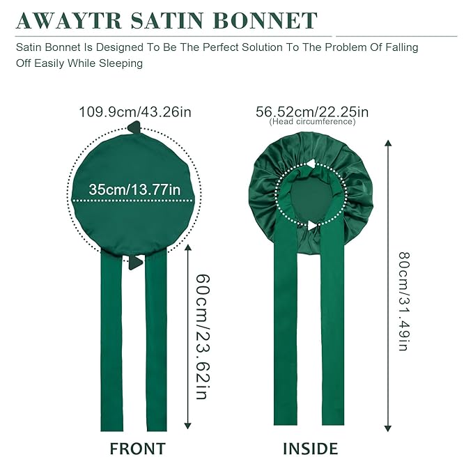 Satin Hair Bonnet with Wide Band Silk Sleeping Bonnets Hair Wrap for Women Girls Night Cap with Tie Band Satin Bonnet (Green)