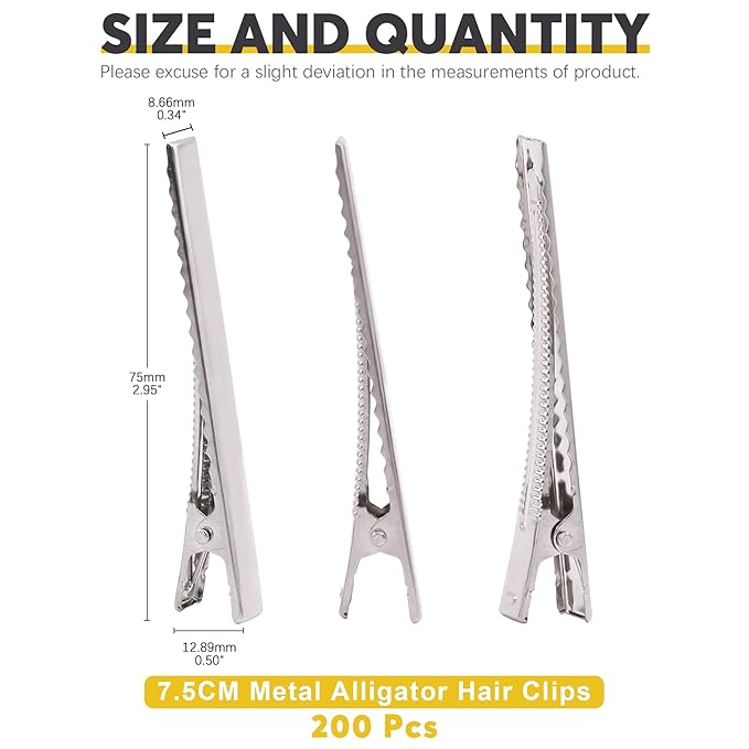 200Pcs 2.95 inch / 7.5 cm Alligator Hair Clips Bulk Silver Single Prong Hair Clips For Bows Making Hair Pins For Sectioning Hair Styling And Sectioning Hairdressing DIY Crafts