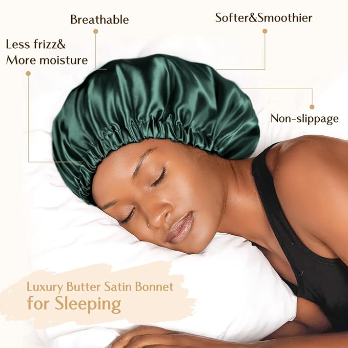 YANIBEST Adjustable Satin Bonnet Double Layer Hair Bonnet for Sleeping Bonnets for Women Hats Curly Natural Hair, Sage