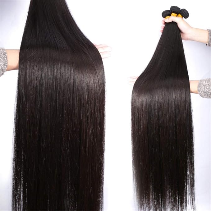 24 26 28 30 InchStraight Bundles Human Hair, 100% Unprocessed Brazilian Virgin Hair, Straight Bundles, Natural Black, Wet And Wavy Bundles - 4 Pack, Style Keep Texture Silky Soft, Hair Extension