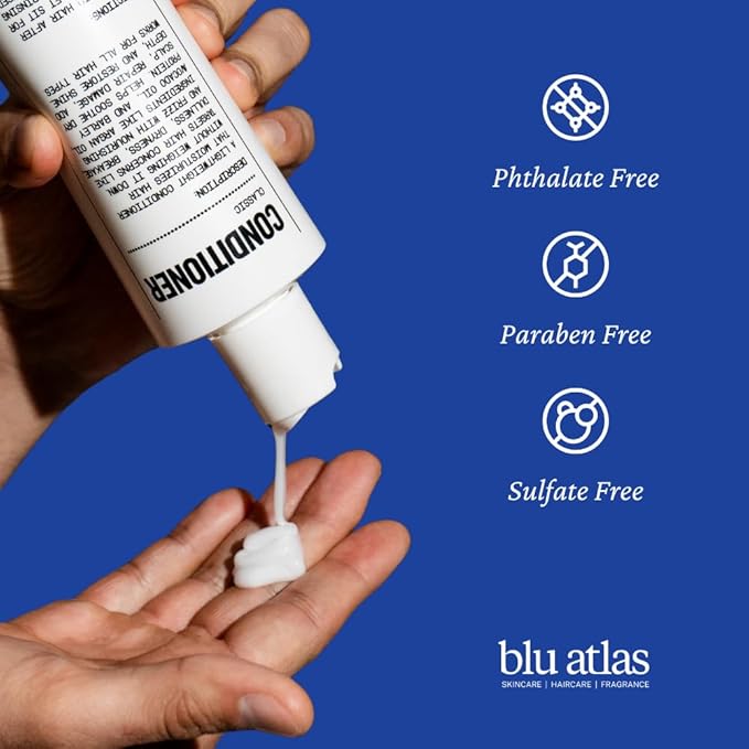 Blu Atlas Men's Natural Conditioner – Organic, Sulfate-Free, Paraben-Free – Deep Moisturizing & Scalp Soothing – Coconut Apricot Scent – Made in America – 8 oz