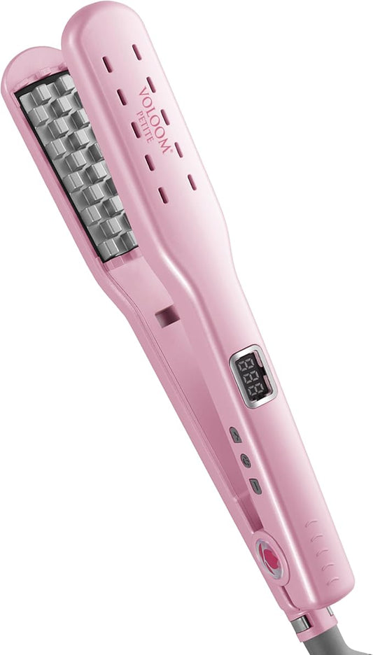 VOLOOM Petite 1” Inch Professional Volumizing Ceramic Flat Iron - Hair Volumizer & Styling Tool with Adjustable Temp & Auto Shut-Off for Lasting Volume for Medium or Fine Hair - Heat Resistant Case