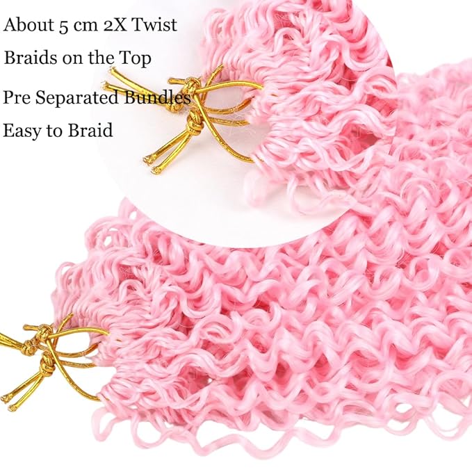 Curly Crochet Hair Extensions Pink Passion Twist Braids 24Inch Long Curly Braiding Hair 3Packs Spring Crochet Braids Hair Extensions Goddess Box Braids for Black Women(24",Light Pink)