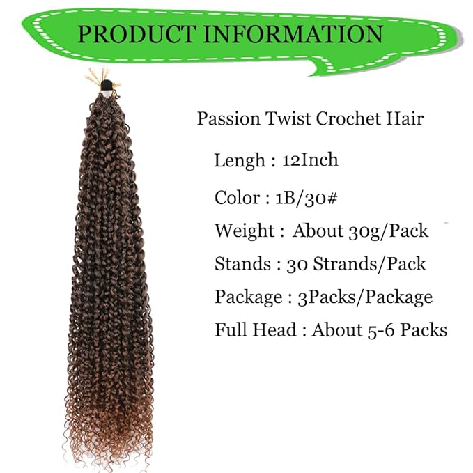 Passion Twist Hair Extensions Black to Brown Curly Crochet Hair 12 Inch Short Curly Braiding Hair 3 Packs Ombre Crochet Braids with Curls for Black Women(12",1B30)