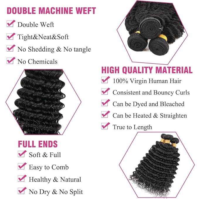 Human Hair Bundles Brazilian Deep Wave One Bundle 20nch 12A 100% Unprocessed Virgin Human Hair Deep Wave Quick Weaves Raw Bundles Deals Natural Black