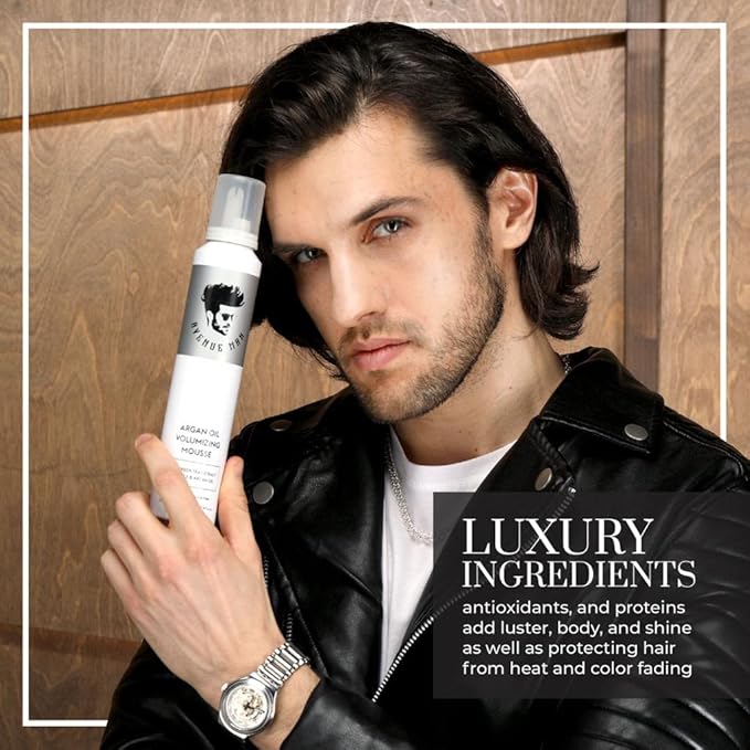 Avenue Man Argan Oil Mousse - Thickening & Volumizing Mousse for Men - Strong Hold, Frizz Control & Humidity Resistance - Herbal-Infused Mens Hair Foam - Long-Lasting Hair Mousse for Men (6.0 oz)