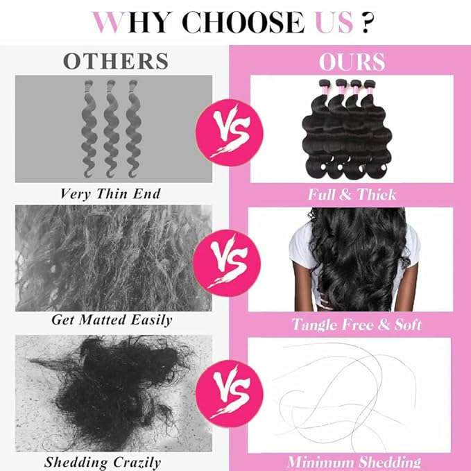 YISEA Body Wave Bundles with Closure 100% Unprocessed Brazilian Virgin Human Hair 4 Bundles with 4x4 Lace Closure（24 26 28 30+22）Body Wave Hair Free Part Natural Black Color