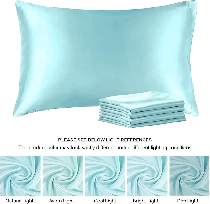 BEDELITE Satin Pillowcase for Hair and Skin, Super Soft Similar to Silk Pillow Cases 4 Pack with Envelope Closure, Cooling Pillowcases for Women Men (20"x26" Standard Size, Blue)