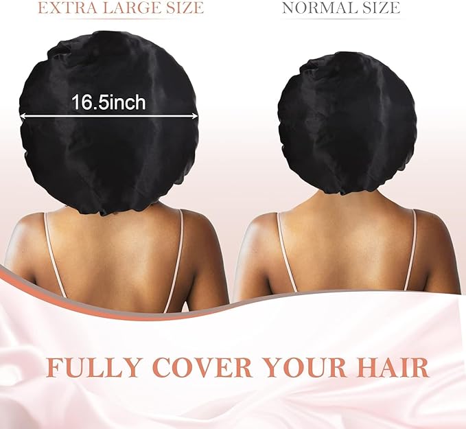 3Pcs Bonnets for Sleeping, Extra Satin Silk Bonnet for Sleeping Women with Tie Band for Curly Hair Jumbo Bonnet Braids