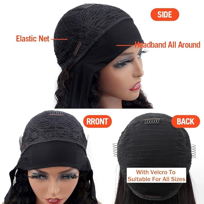 XSY Headband Wig Human Hair Kinky Curly 99J Burgundy Headband Wigs for Black Women Deep Curly Human Hair Wigs None Lace Front Wig 150% Density 18 Inch