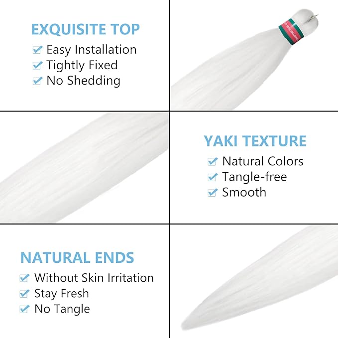 White Pre stretched Braiding Hair 2 Packs Pre feathered Braid Hair Extensions 30 Inches Hair Braids