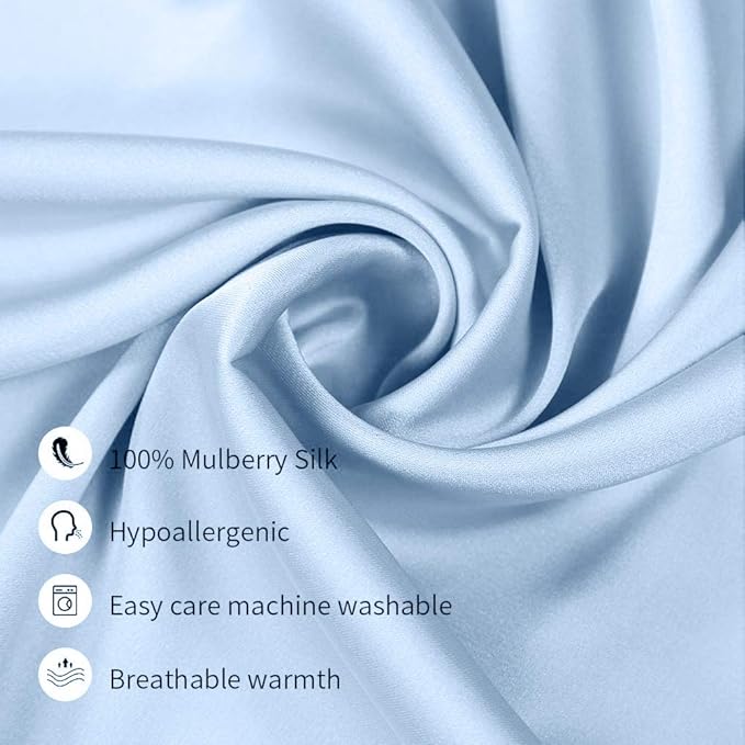 100% Mulberry Silk Pillowcases Set of 2 for Hair and Skin and Super Soft and Breathable Standard Size Nature Silk Pillowcases (Standard, Blue)