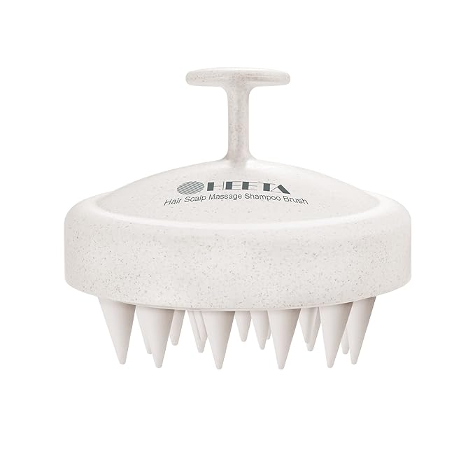 HEETA Scalp Massager Hair Growth, Soft Silicone Scalp Scrubber Shampoo Brush for Exfoliation, Dandruff Removal & Head Massage Stress Relax, Wet & Dry Use for Thick, Thin Hair Care, Wheat Straw Beige