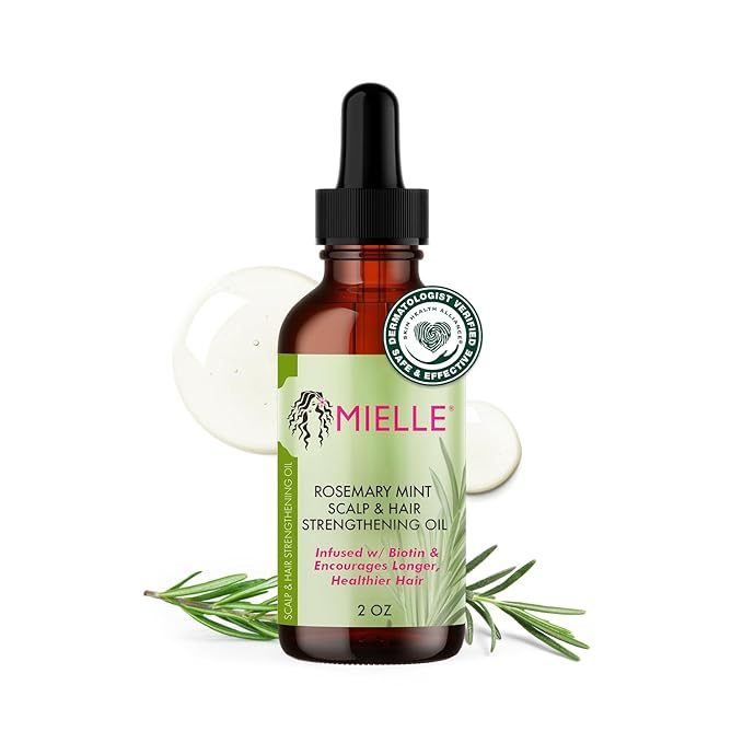 Mielle Organics Rosemary & Mint Hair Oil - Strengthening Biotin Oil Infused Frizzy & Damaged Hair Care - Split Ends & Dry Scalp Treatment to Support Longer, Healthier Strands, 2oz