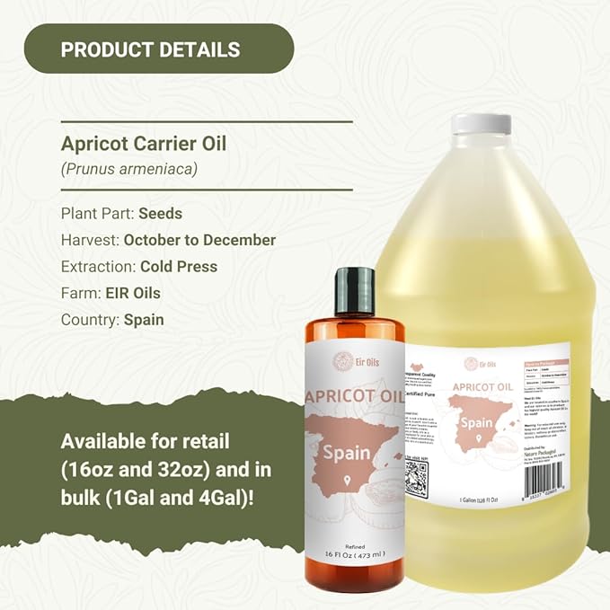Apricot Kernel Oil - Direct from Spain and Turkey - 100% Pure Carrier Oil for Hair, Face, and Skin - Cold-Pressed Carrier Oils - (16 oz) 1 Pack