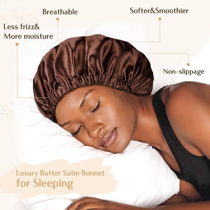 YANIBEST Adjustable Satin Bonnet Double Layer Hair Bonnet for Sleeping Bonnets for Women Hats Curly Natural Hair, Brown