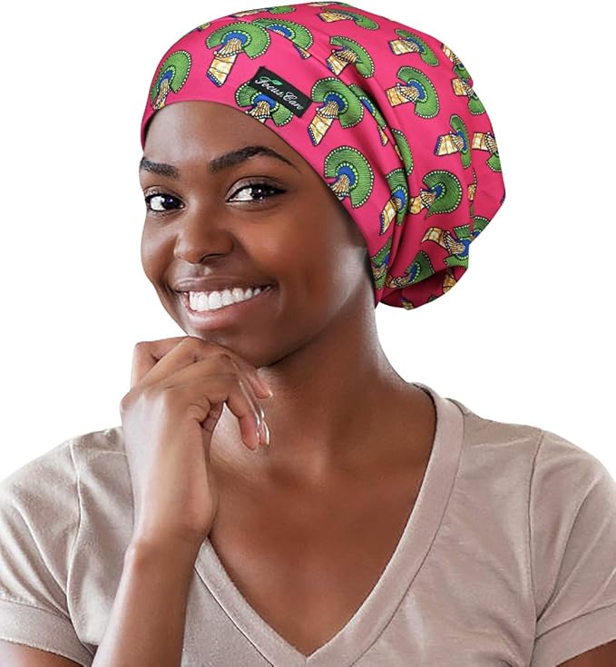 Adjustable Satin Lined Sleep Cap for Dreadlocks Curly Hair Large Head-Stay On Overnight