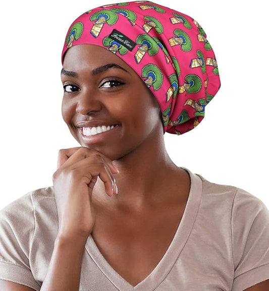 Adjustable Satin Lined Sleep Cap for Dreadlocks Curly Hair Large Head-Stay On Overnight