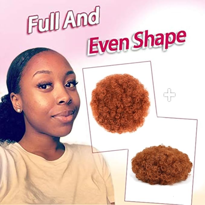 rosmile Afro Puff Drawstring Ponytail Extension for Black Women, Premium Dark Orange 80 Gram Short Synthetic Afro Puff Ponytail for Natural Hair, Clip On Kinky Drawstring Curly Ponytail Bun