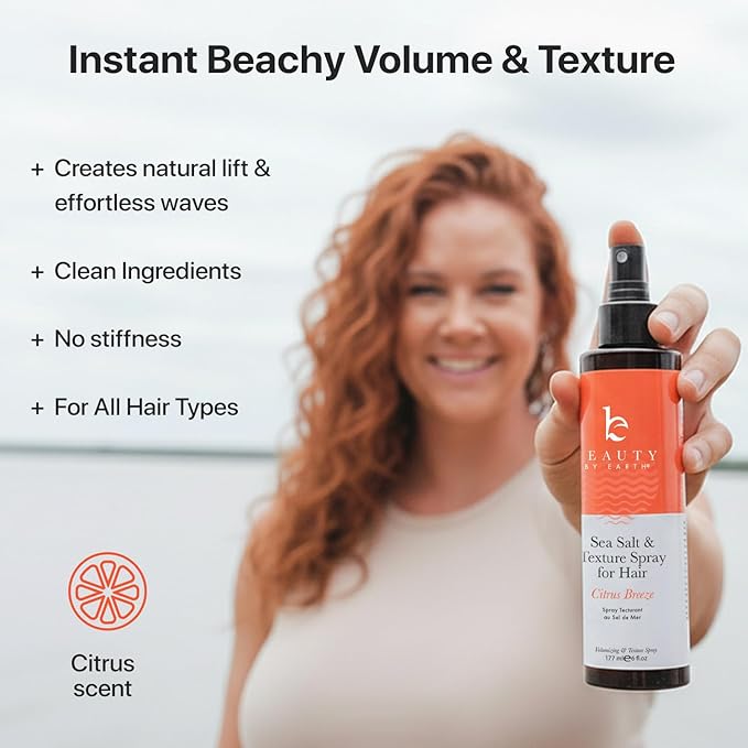 Beauty by Earth Sea Salt Spray for Men & Women - Texture Hair Spray for Adding Volume & Beachy Waves, USA Made with Organic Ingredients