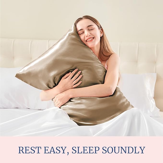 BEDELITE Satin Pillowcase for Hair and Skin, Super Soft Similar to Silk Pillow Cases 4 Pack with Envelope Closure, Cooling Pillowcases for Women Men (20"x26" Standard Size, Tawny Brown)