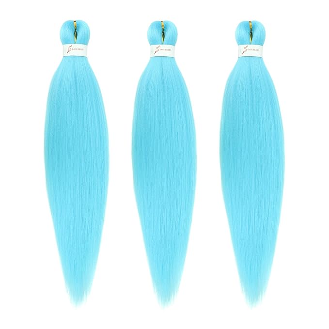 Dorsanee Light Blue Braiding Hair Pre Stretched 24 Inch 3 Packs Braiding Hair Extensions for Box Braids Twists Locs Hair Soft Yaki Texture Hot Water Setting (#Light Blue)