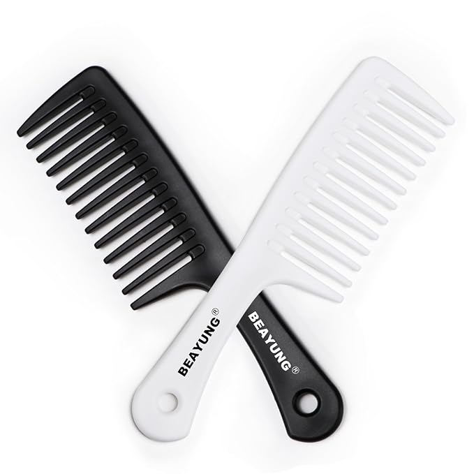 2PCS Large Wide Tooth Comb, Shower Combs, Hair comb for wet curly hair, Durable Hair Brush for Best Styling and Professional Hair Care(1Black,1White)