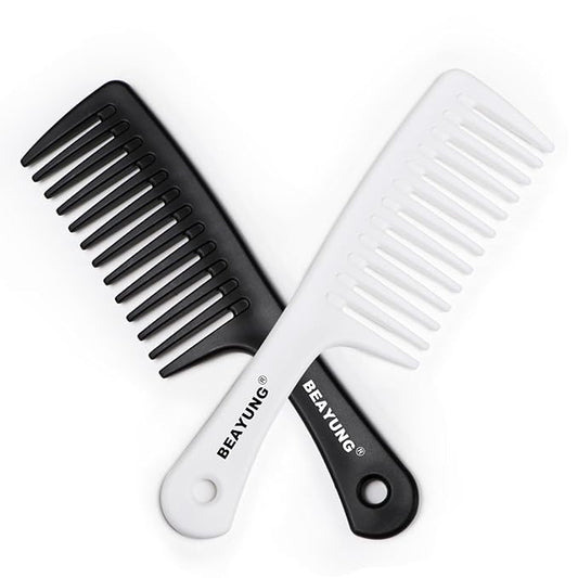 2PCS Large Wide Tooth Comb, Shower Combs, Hair comb for wet curly hair, Durable Hair Brush for Best Styling and Professional Hair Care(1Black,1White)