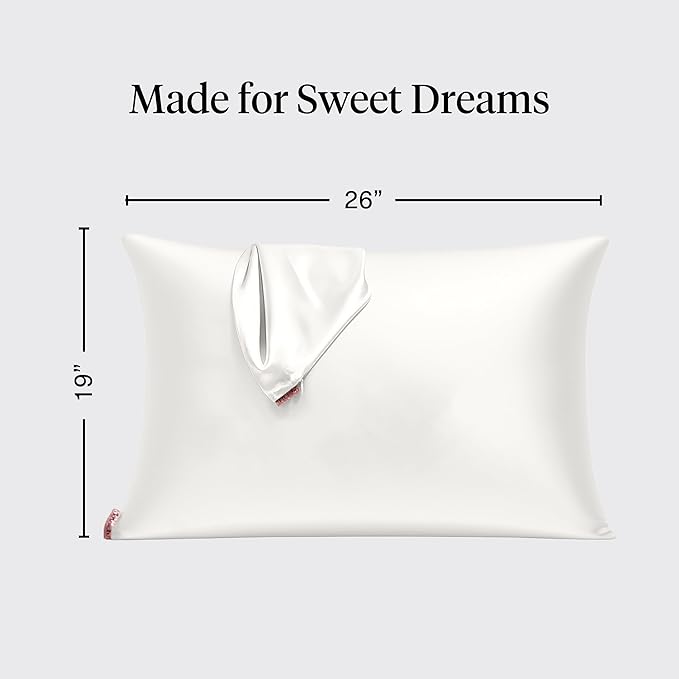 Kitsch Satin Pillowcase with Zipper for Hair & Skin, Softer Than Silk Pillow Cases Queen Size Set of 2, Wrinkle-Free, Smooth and Cooling Satin Pillow Covers, Standard Size 19"x26" - Ivory, 2pcs