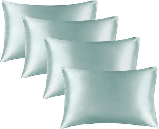 BEDELITE Satin Pillowcase for Hair and Skin, Super Soft Similar to Silk Pillow Cases 4 Pack with Envelope Closure, Cooling Pillowcases for Women Men (20"x36" King Size, Haze Blue)