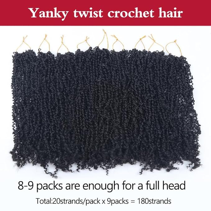 Yanky Twist Crochet Hair, PILLUGER Yaki Twists Hair Micro Spring Twist Braids,9 Packs Pre-looped passion Twist Brown Senegalese With Curls Crochet Synthetic Hair Extensions（16-1B）