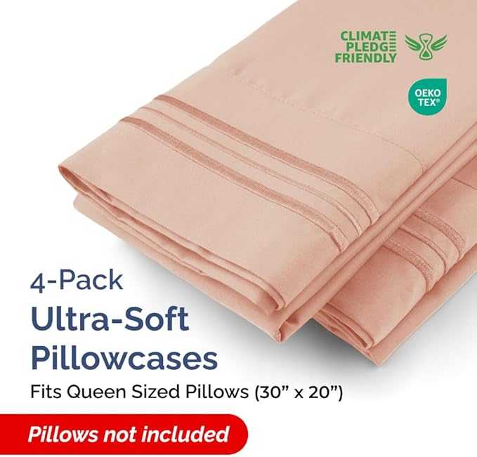 Queen Pillow Cases Set of 4 - Ultra Soft Hotel Quality Pillowcase Covers - Comfy, Cozy & Wrinkle Free - Shrinkage, Stain and Fade Resistant - Machine Washable Pillow Protectors - 4 Piece Set - Mauve
