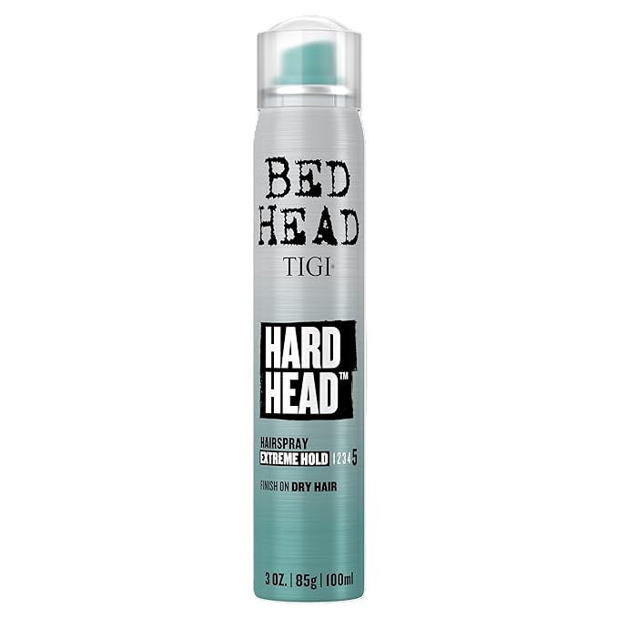 TIGI Bed Head Hard Head Hair Spray, Travel Size, Extra Strong Hold for All Day Style and All Hair Types, 3 oz