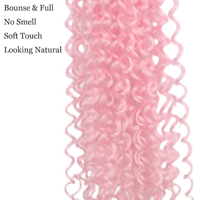 Curly Crochet Hair Extensions Pink Passion Twist Braids 24Inch Long Curly Braiding Hair 3Packs Spring Crochet Braids Hair Extensions Goddess Box Braids for Black Women(24",Light Pink)